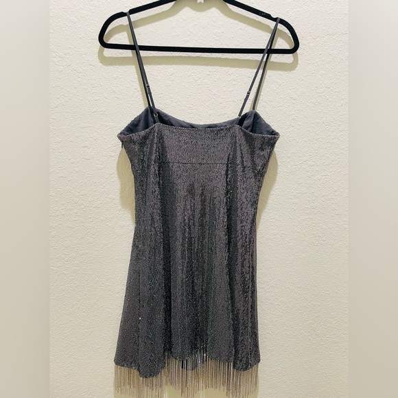 NWT NICHOLAS Isabella Sequined Mini Dress Gunmetal Rhinestone fringe - Picture 15 of 16